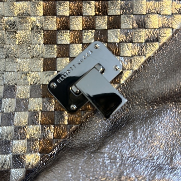 Elliot Lucca Gold Silver Leather Clutch Convertible Shoulder Bag - Picture 6 of 8